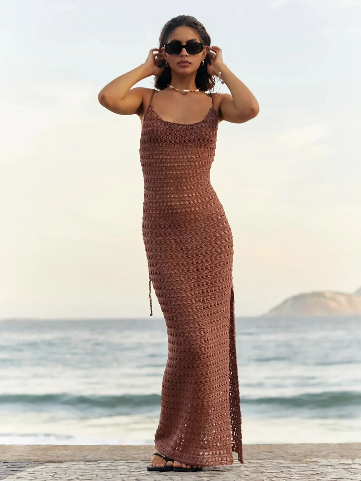 Sorelle Crochet Backless Maxi Dress