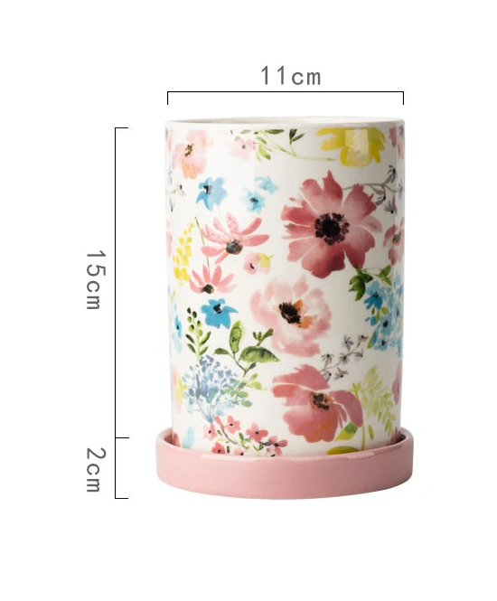 Florielle Ceramic Utensil Holder – Floral Kitchen Storage Jar with Removable Base Tray for Cutlery, Spoons and Countertop Organisation