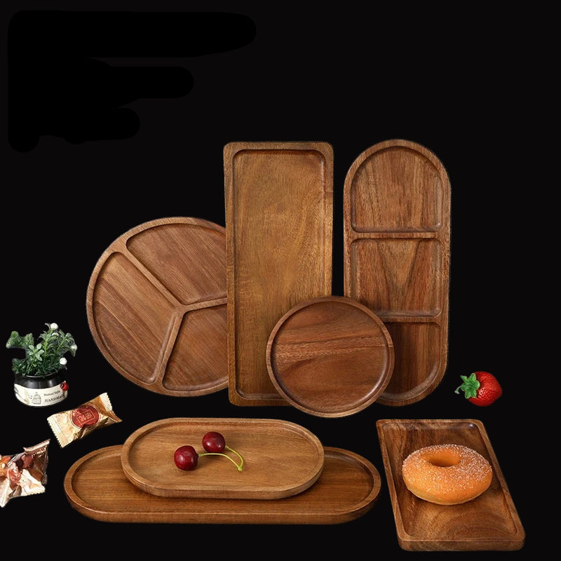 Acacia Wooden Serving Tray – Natural Solid Wood Snack & Food Platter for Coffee, Tea & Appetisers