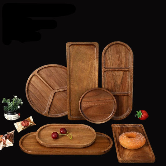 Acacia Wooden Serving Tray – Natural Solid Wood Snack & Food Platter for Coffee, Tea & Appetisers