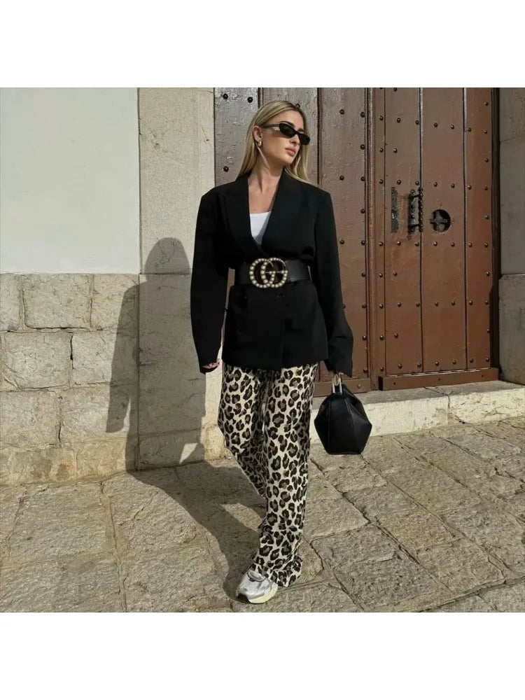 Leopard Print High Waisted Wide-Leg Pants