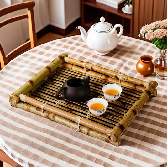 Handmade Bamboo Tea Trays & Decorative Lace Paper Liners - Rustic Wooden Serving Trays for Snacks, Coffee & Afternoon Tea