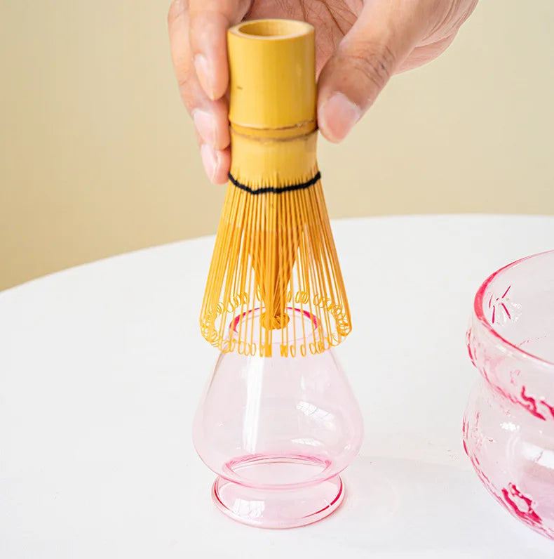 Akari Glass Matcha Tea Set – Pink & Purple Matcha Bowl Kit with Whisk, Scoop and Strainer, Complete Matcha Starter Gift Set
