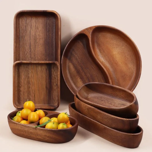 Natural Wooden Serving Trays – Solid Wood Snack, Tea & Breakfast Platters in Multiple Shapes & Sizes