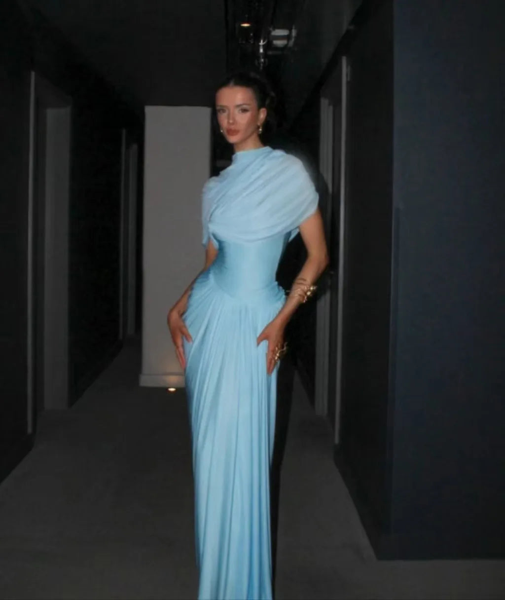 Aveline Draped Mesh Maxi Dress – Bodycon Evening Gown, Elegant Wedding Guest Dress & Occasion Maxi