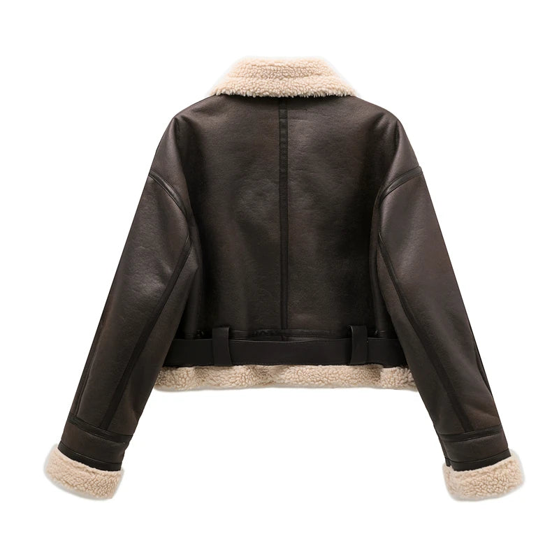 Faux Leather Aviator Jacket