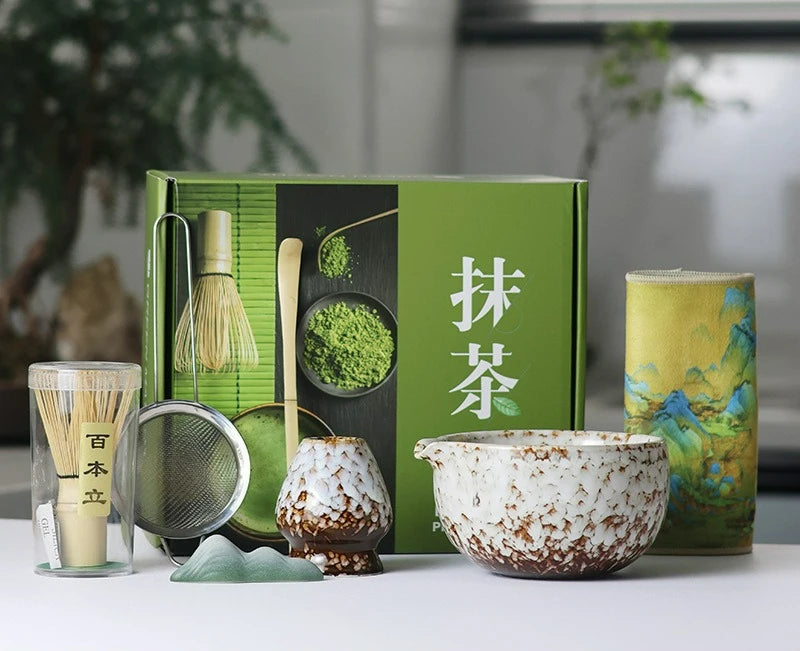 Sahori Japanese-Style Matcha Tea Set – 2, 5 or 7 Piece Matcha Bowl and Bamboo Whisk Set