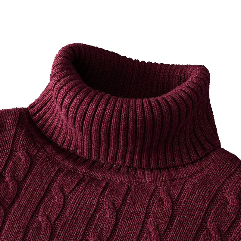 Men’s Cable Knit Roll Neck Jumper – Slim Fit Ribbed Turtleneck Long Sleeve Knitwear Top