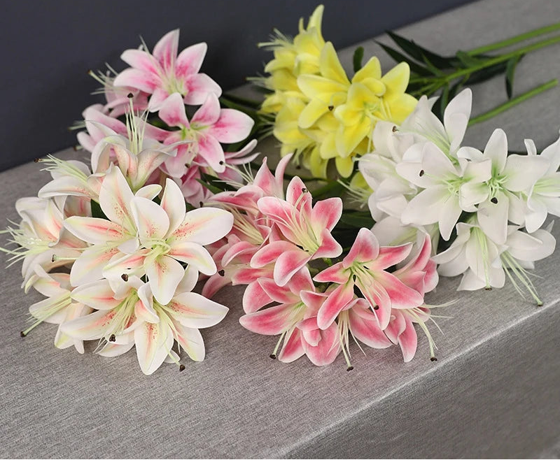 Lilyana Silk Lily Stem – Faux Lily Flower Bouquet with 10 Heads for Tall Vases, Wedding Flowers and Home Décor