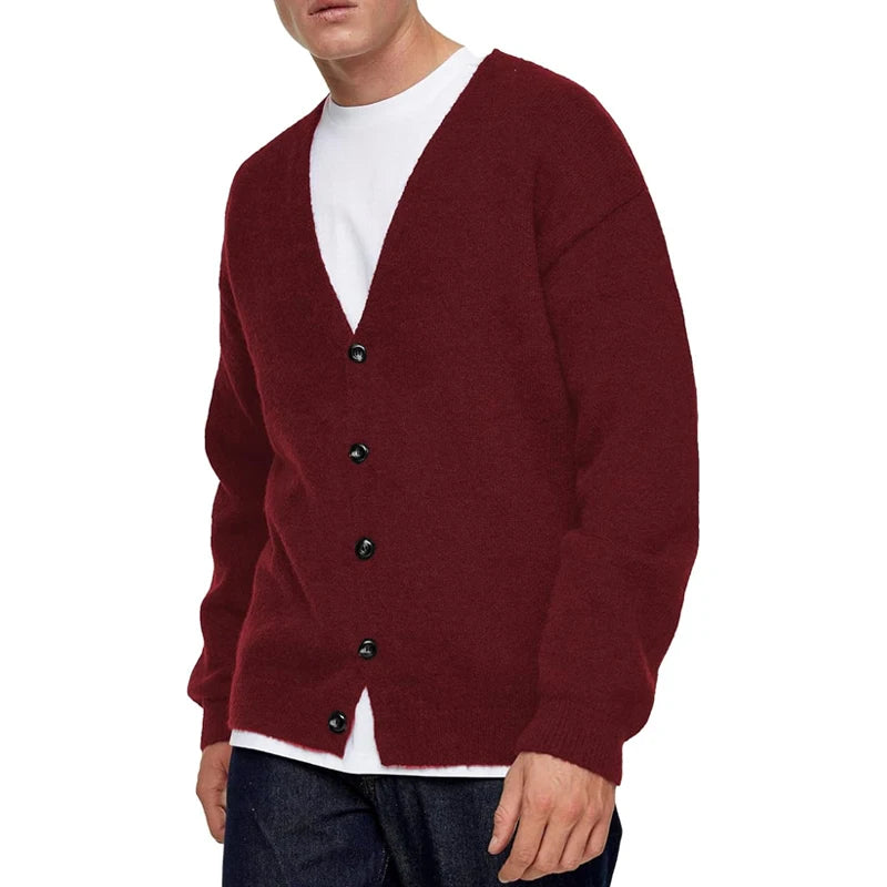 Men’s Button-Up V-Neck Cardigan – Relaxed Fit Lightweight Knit Jumper for Layering