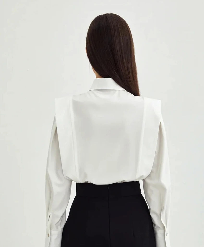 Solène Tailored Blouse in White or Black – Long Sleeve Button-Up Shirt for Women