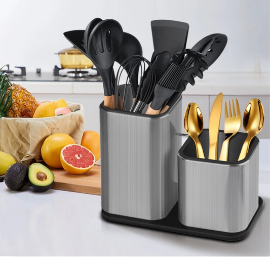 Dual Compartment Utensil Holder – Kitchen Cutlery and Cooking Tool Organiser for Worktop