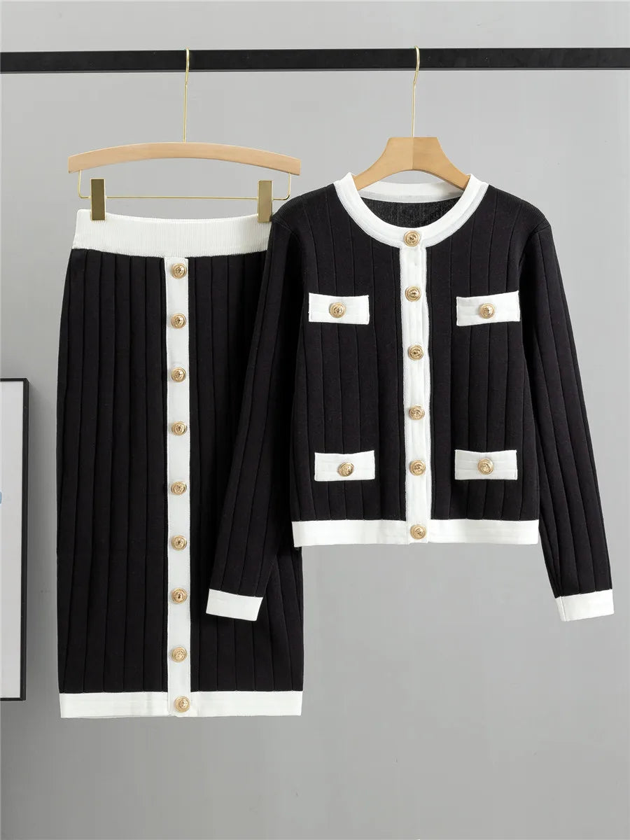 Women's Button-Detail Knit Cardigan & Skirt Two-Piece Set - Multiple Colours