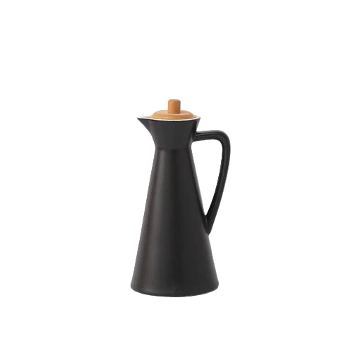 Ceramic Oil and Vinegar Dispenser Bottle with Wooden Lid – Modern Drizzle Jug for Olive Oil & Dressing