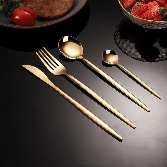 Golden Elegance: 24-Piece Gold Cutlery Set