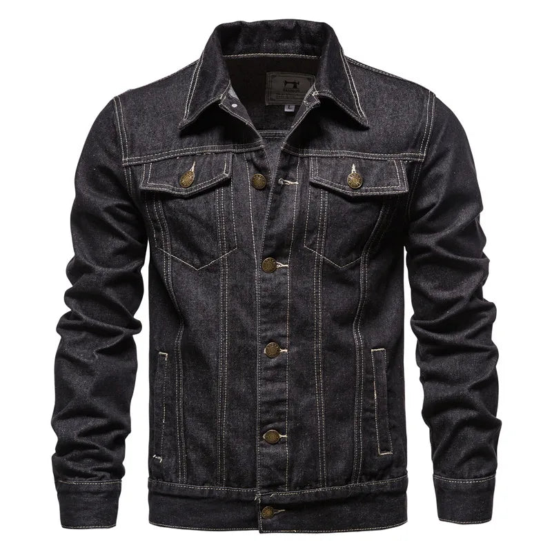 Classic Men's Denim Jacket – Button-Up Long Sleeve Jean Jacket with Pockets