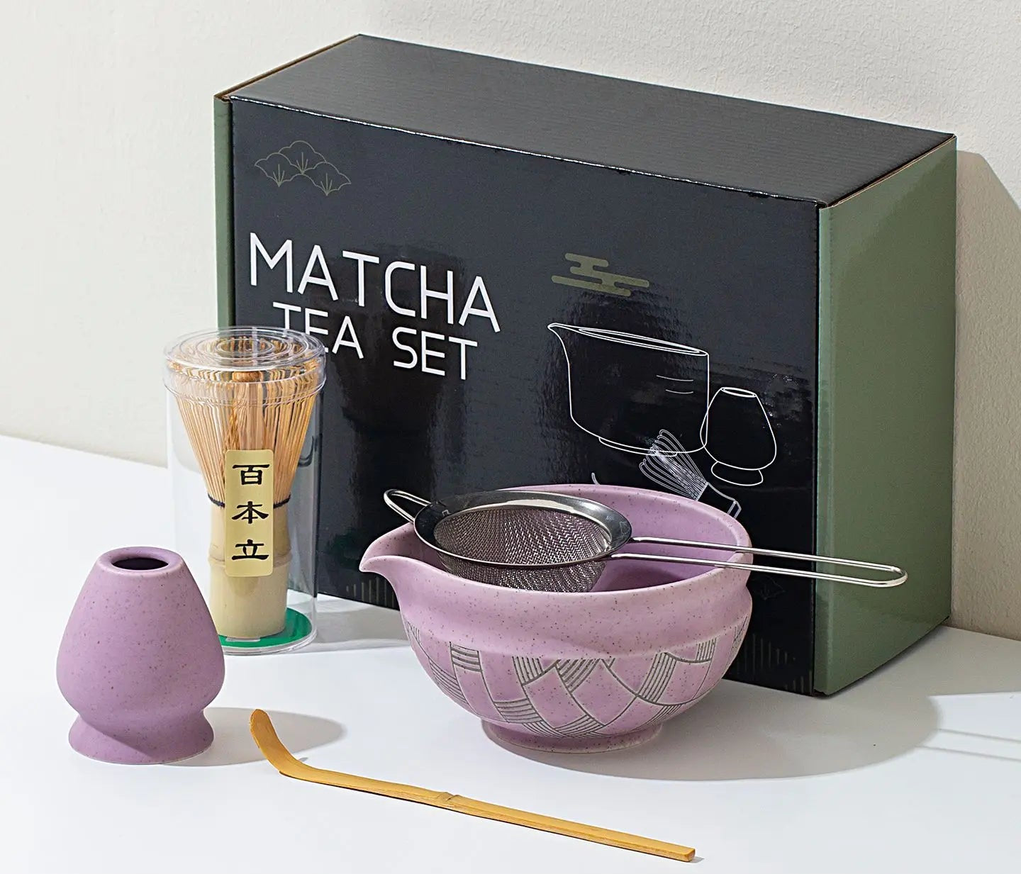Yunari Japanese Matcha Tea Set – 5 Piece or 7 Piece Matcha Gift Set with Bamboo Whisk, Bowl and Sieve