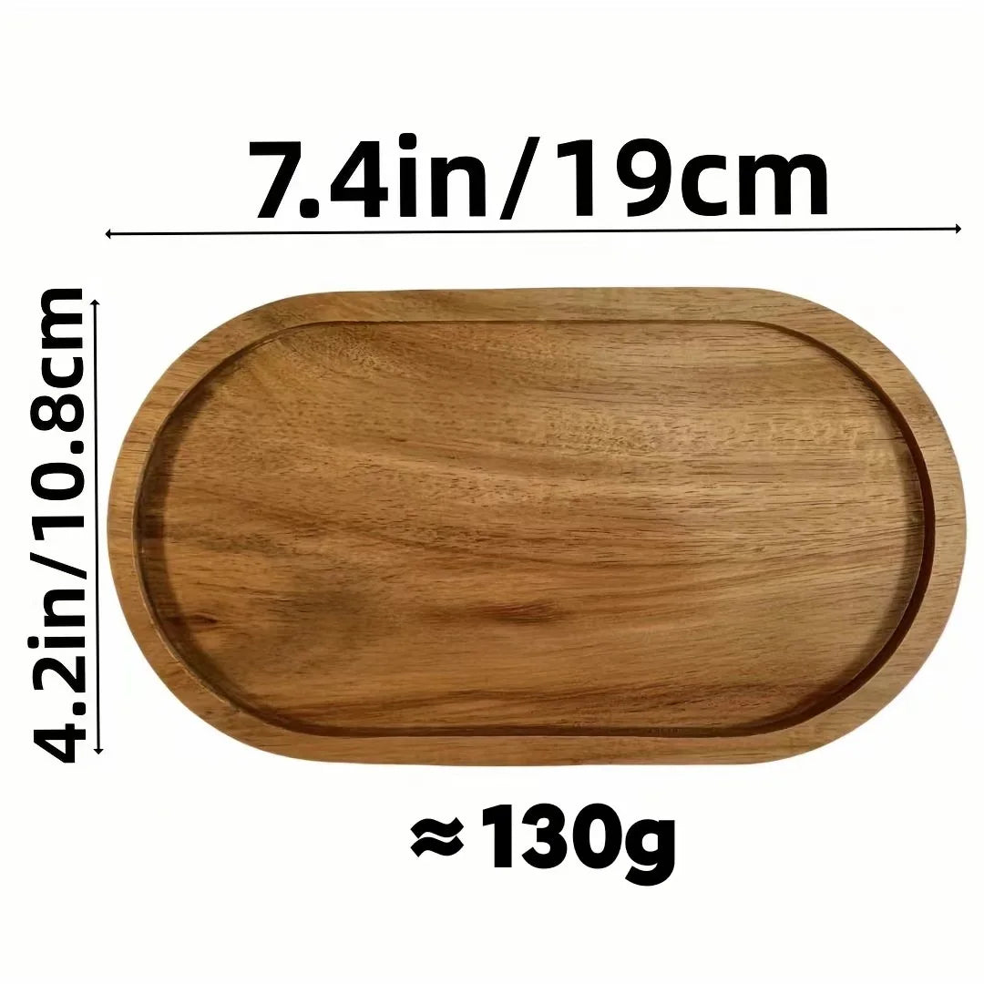 Acacia Wooden Serving Tray – Natural Solid Wood Snack & Food Platter for Coffee, Tea & Appetisers