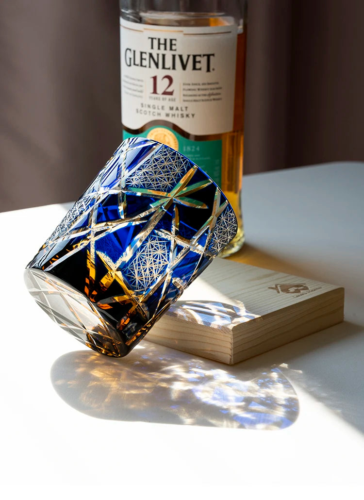 Edo Kiriko-Inspired Hand-Cut Whisky Tumbler – Japanese Crystal Glass Old Fashioned Cup 250ml Luxury Barware Gift