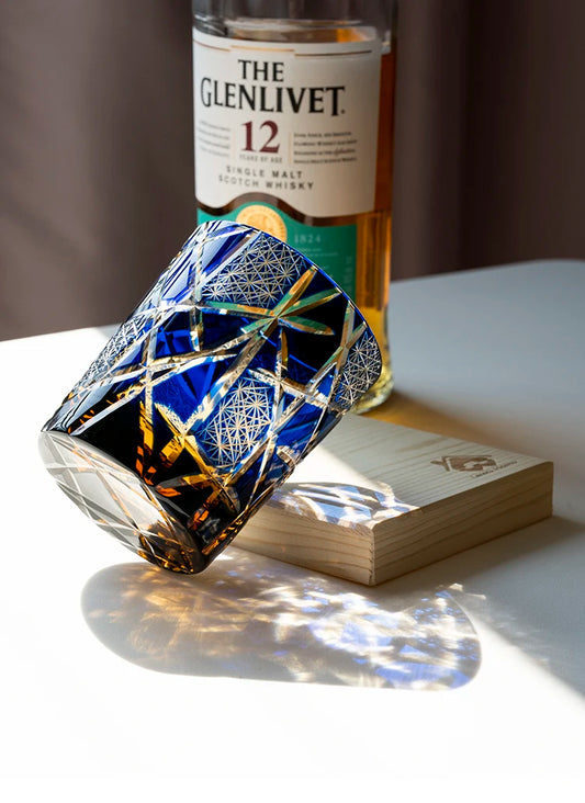 Edo Kiriko-Inspired Hand-Cut Whisky Tumbler – Japanese Crystal Glass Old Fashioned Cup 250ml Luxury Barware Gift