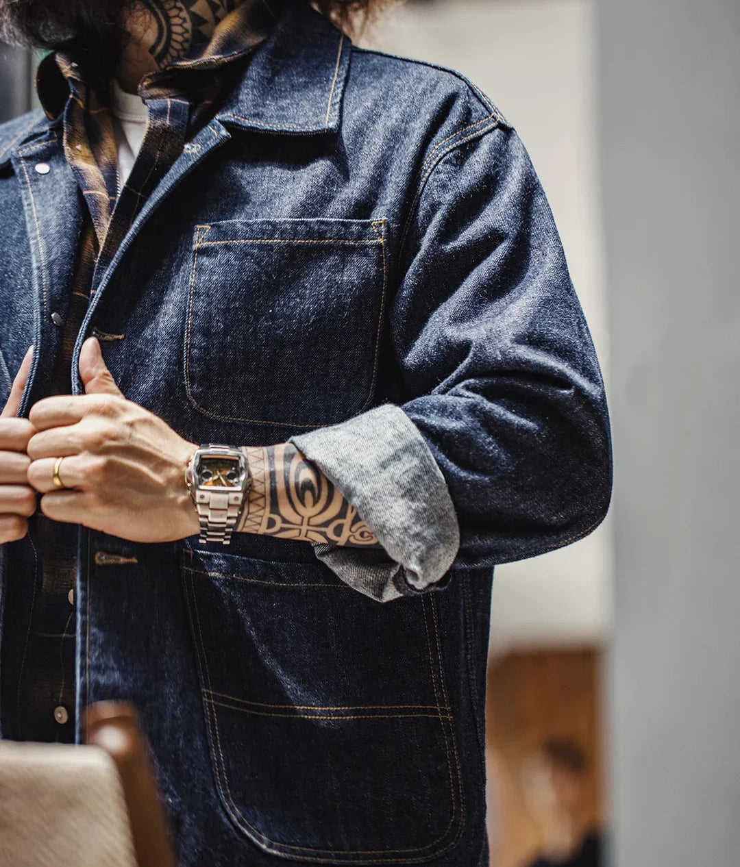 Caldwell Men’s Denim Workwear Jacket – Heavyweight Cotton Indigo Blue Jacket for Everyday Layering