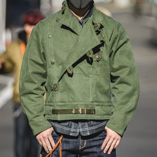 Halden Men’s Retro Biker Utility Jacket – 16oz Military Canvas Outerwear with Stormguard & Asymmetric Chest Pocket