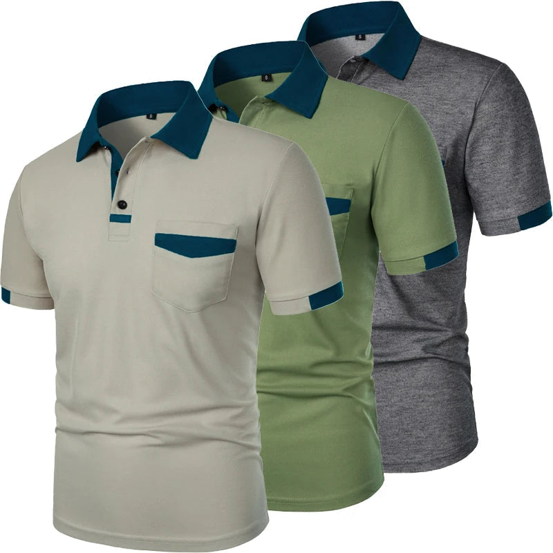 Men’s Short Sleeve Polo Shirt with Contrast Trim – Casual Summer T-Shirt with Pocket