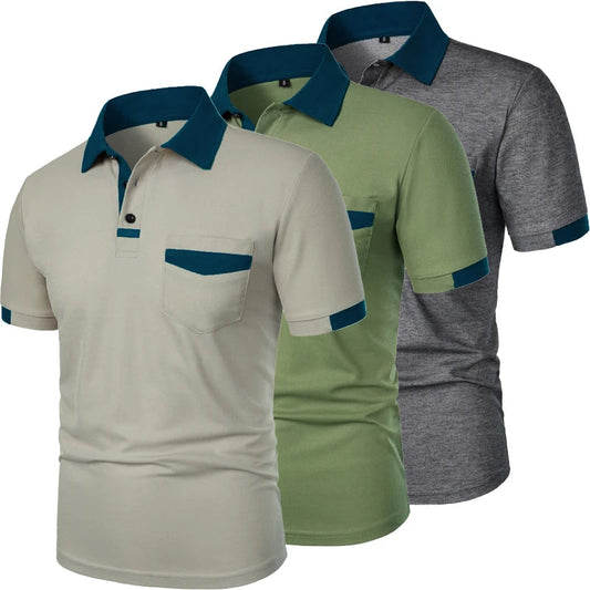 Men’s Short Sleeve Polo Shirt with Contrast Trim – Casual Summer T-Shirt with Pocket