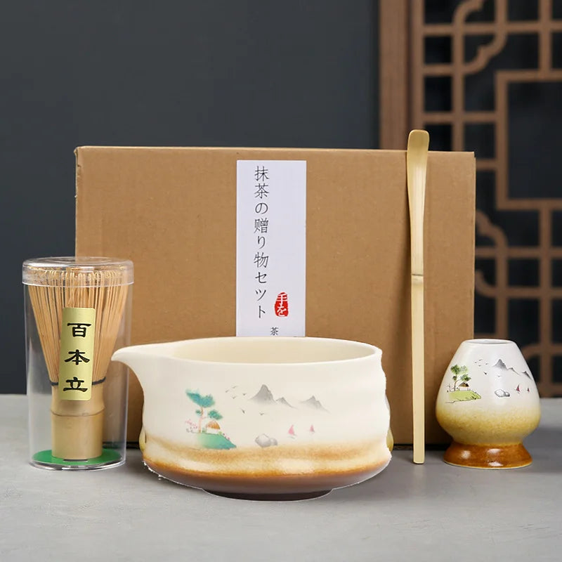 Japanese Matcha Tea Ceremony Set – 2/4/5 - Piece Matcha Tea Whisk, Bowl, Sifter & Bamboo Spoon Gift Box