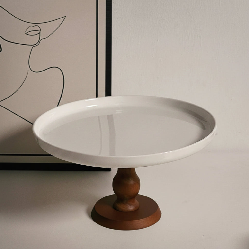 Tavola Ceramic Cake Stand with Wooden Base