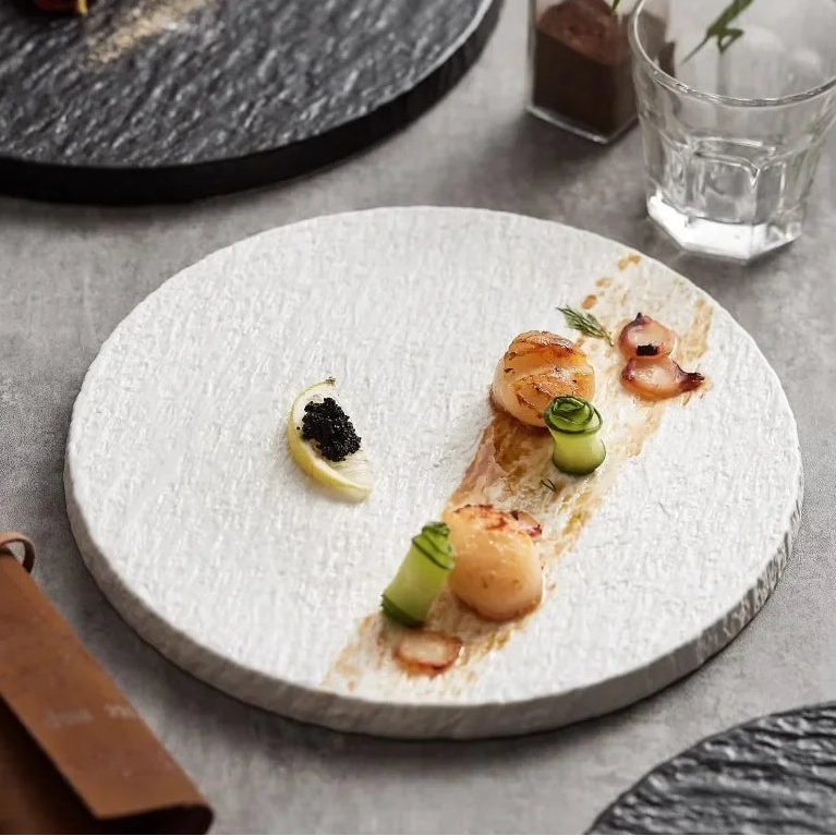 Ishikawa Stone-Effect Ceramic Serving Plate – Steak, Sushi & Dessert Plate