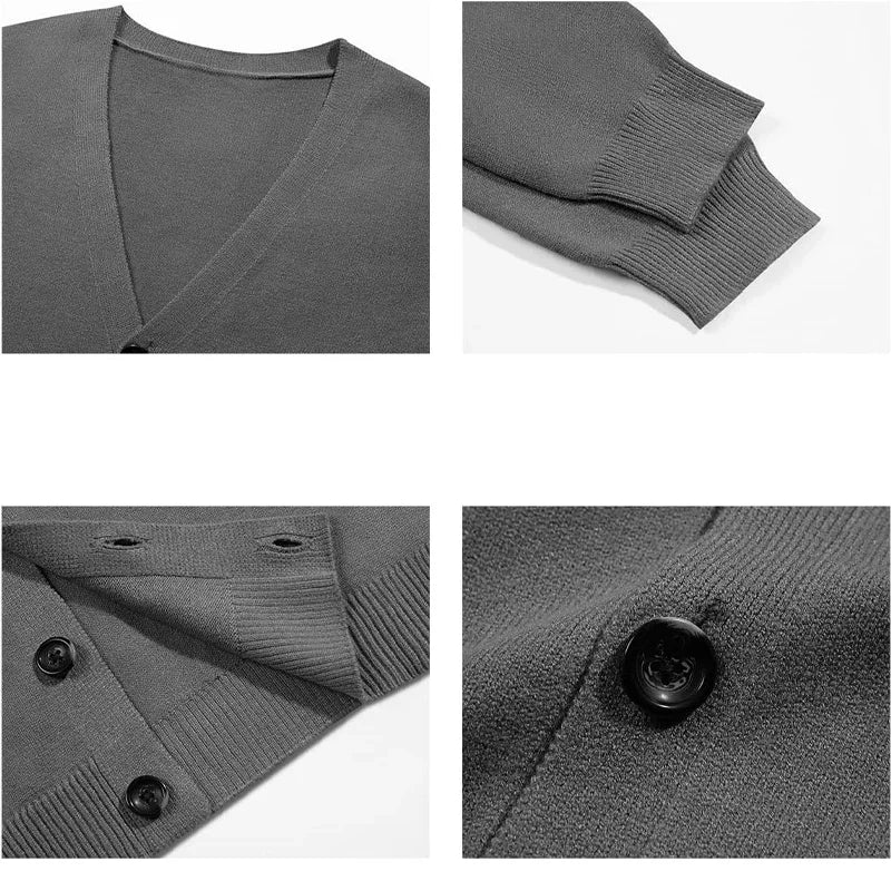 Men’s Button-Up V-Neck Cardigan – Relaxed Fit Lightweight Knit Jumper for Layering