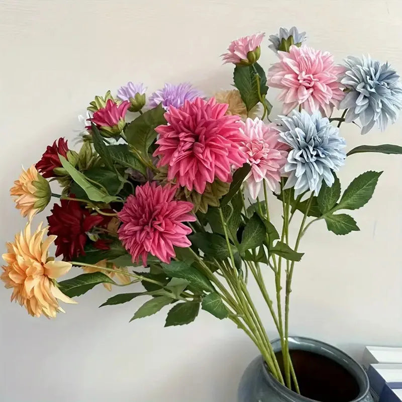 Marlowe Faux Dahlia Stem – Large Dahlia Flower Branch with Multi-Head Blooms for Vase Arrangements and Home Décor