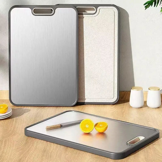 Titanium Double-Sided Cutting Board with Handle – Non-Slip Chopping Surface with Juice Groove & Grinding Area