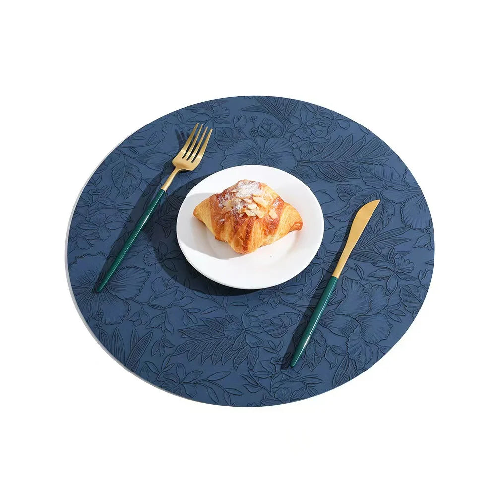 Botanical Round Dining Placemats – Faux Leather Floral Table Mats, Non Slip Wipe Clean Kitchen & Dining Table Mats
