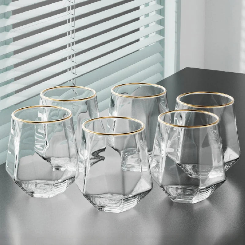 Cavero Glass Tumbler 6 Piece Set – Textured Drinking Glasses with Decorative Rim