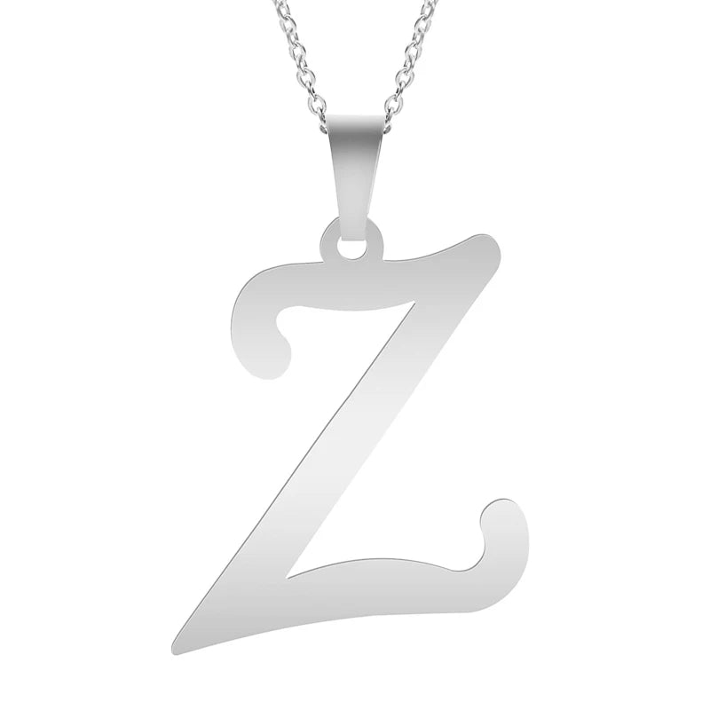 Stainless Steel Initial Necklace – Alphabet Letter Pendant Chain for Women and Men
