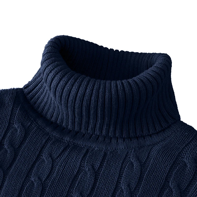 Men’s Cable Knit Roll Neck Jumper – Slim Fit Ribbed Turtleneck Long Sleeve Knitwear Top