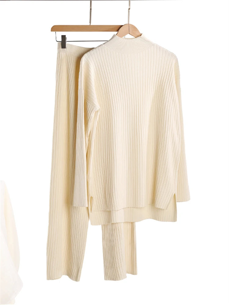 Knitted Co-Ord Set - Plain & Ribbed Knit
