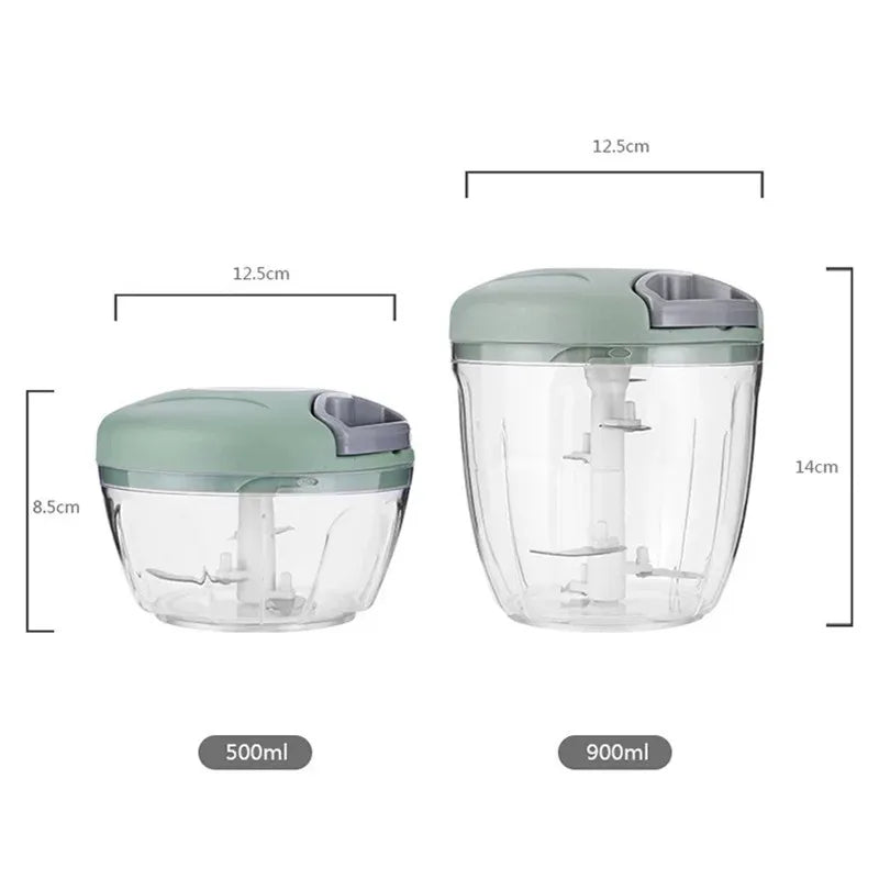 Manual Vegetable Chopper and Garlic Press – 500ml & 900ml Hand-Pull Food Cutter for Onion, Meat, Herbs, Fruit & More