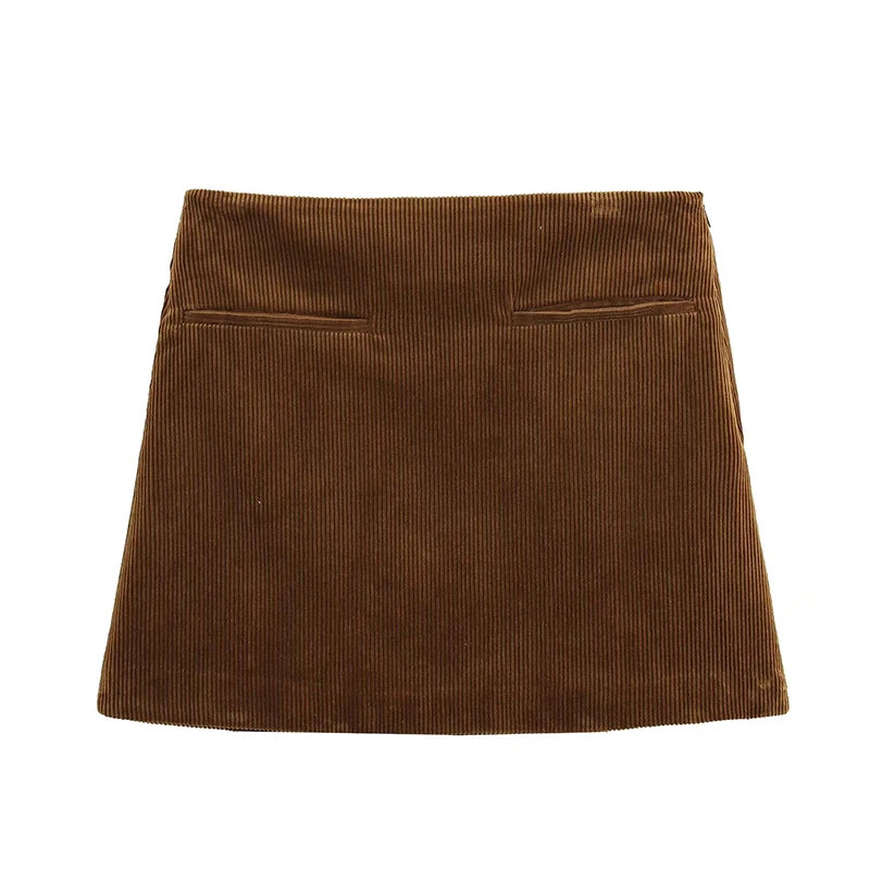 Cordette Corduroy A-Line Mini Skirt – High Waist Winter Skirt in Brown, Black, Claret & White