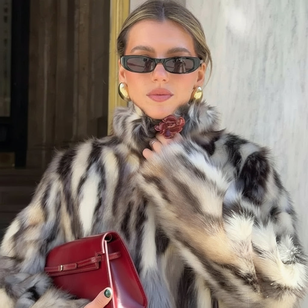 Novella Fur Faux Fur Zebra Print Coat – Statement Animal Print Faux Fur Jacket for Women