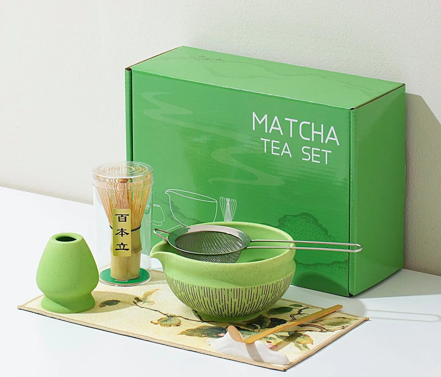 Yunari Japanese Matcha Tea Set – 5 Piece or 7 Piece Matcha Gift Set with Bamboo Whisk, Bowl and Sieve