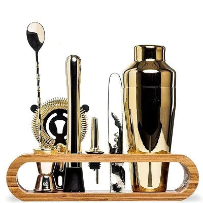Cocktail Shaker 10-Piece Set with Bamboo Stand – Stainless Steel Mixology Bar Kit for Home Entertaining & Bartending