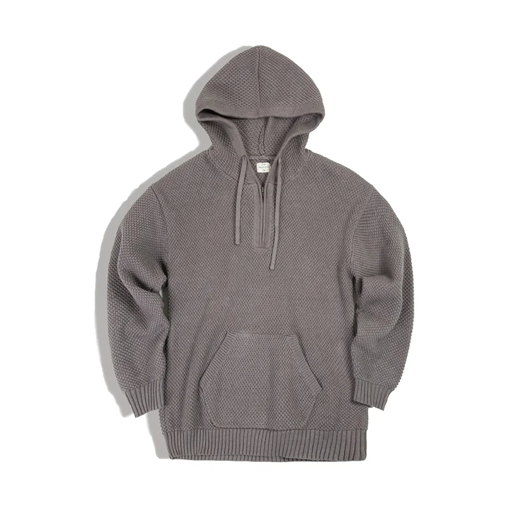 Calverton Zip Front Knit Hoodie – Men’s Textured Half-Zip Hooded Pullover Jumper