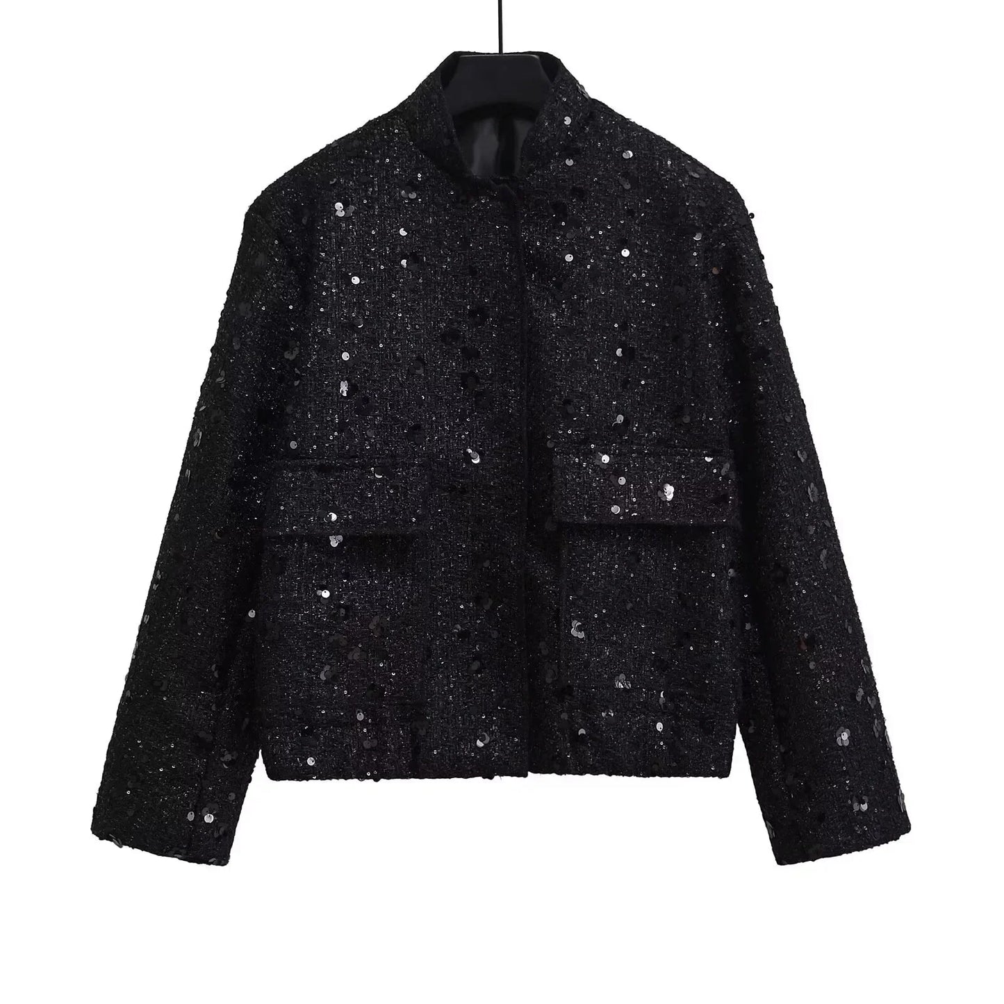 Averelle Sequin Bomber Jacket – Gold, Black & White Glitter Oversized Coat for Women