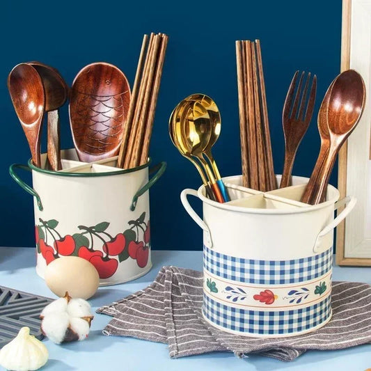 Enamel Utensil Holder – Vintage Kitchen Utensil Pot & Cutlery Storage Jar