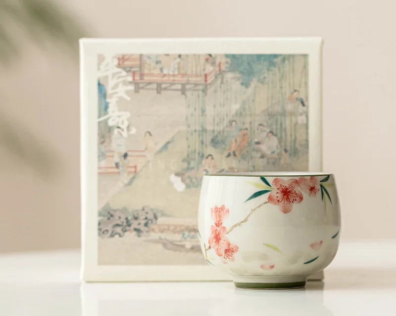 Sakura Bloom Ceramic Tea Cup – Hand-Painted Floral Tea Bowl for Espresso, Matcha and Herbal Tea