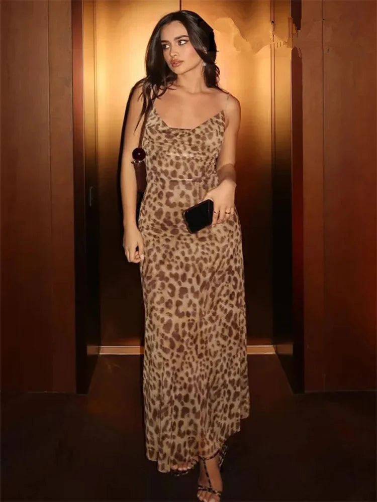 Liora Animal Print Cowl Neck Maxi Dress – Leopard or Zebra Slip Dress for Summer Evenings