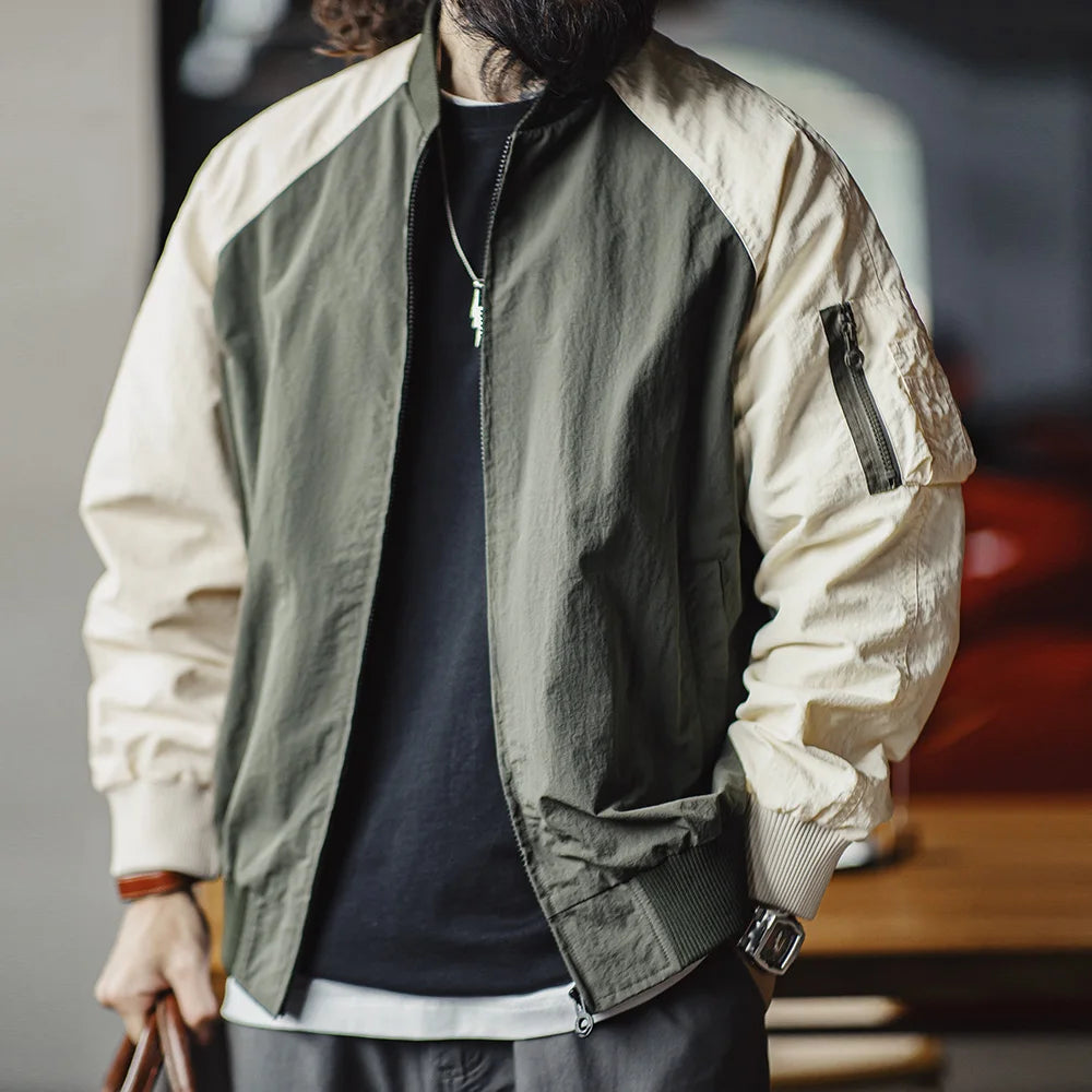 Westbourne Men’s Contrast MA1 Bomber Jacket – Two Tone Flight Jacket with Zip Front, Ribbed Trim and Sleeve Pocket